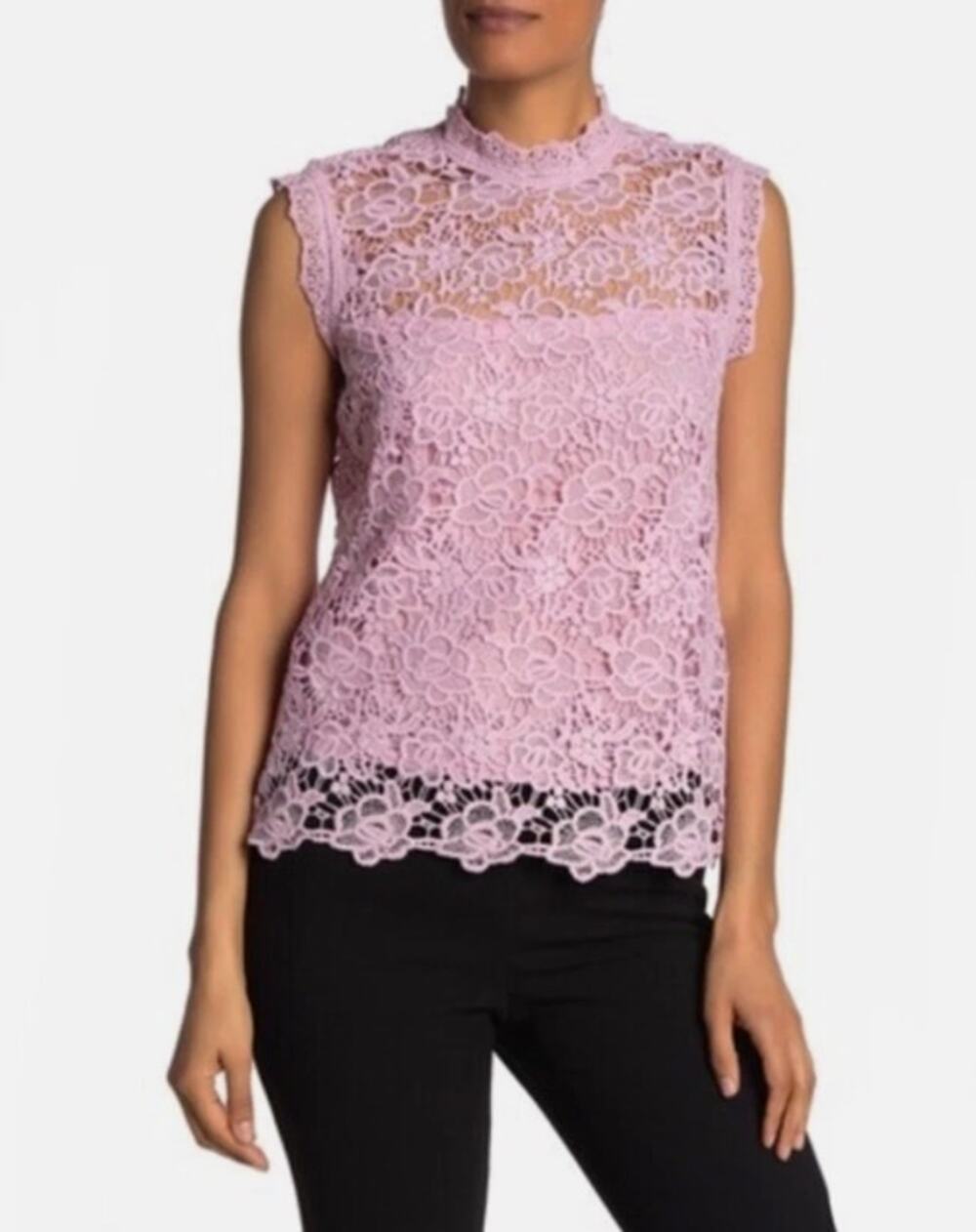 Nanette Lepore Blouse Lavender Embroidered Floral Zip Back Top Small